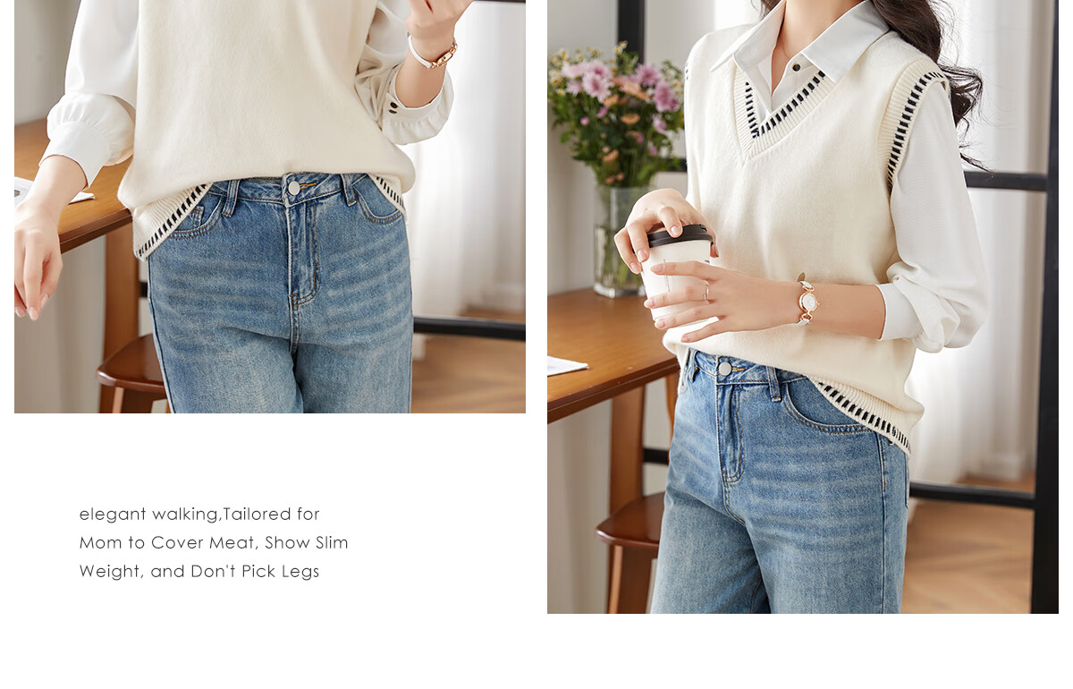 Taxiang Women's V-Neck Sleeveless Knit Vest, Fashionable Slimming Inner Layer Top T13KZ5499 16