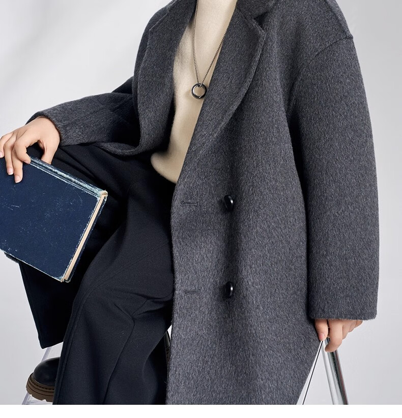 Romon Kids Reversible Wool Coat Autumn Winter Boys Girls Woolen Mid-Length Korean Style Jacket Charcoal Gray 170 4
