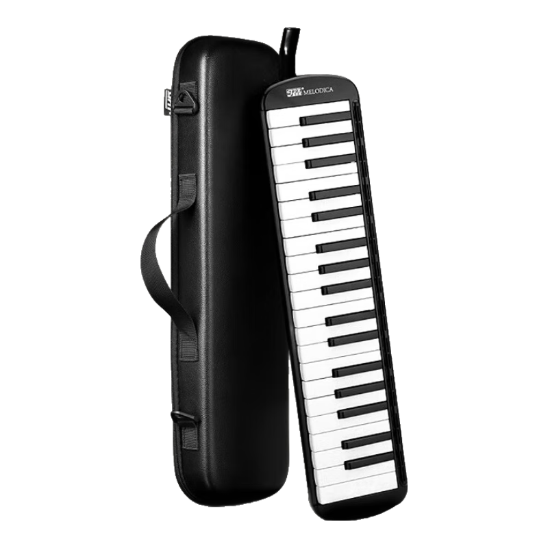 JDR Melodica, 37 Keys, Obsidian Black Leather Case, Professional Performance Level Instrument for Elementary School Students' Teaching Class, Suitable for Adults