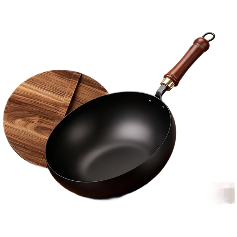 AOTEYOU Large Belly Iron Wok Uncoated Seasoned Household Stir-Fry Pan Traditional Cast Iron Non-Stick Wok for Induction and Gas Stoves