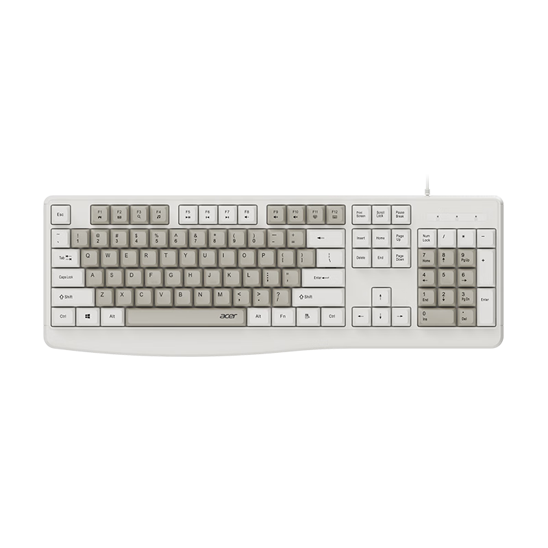 Acer Wired Keyboard with Function Hotkeys for Laptop and Desktop, Office Typing, Quiet Portable Universal Keyboard OKW245 White Gray