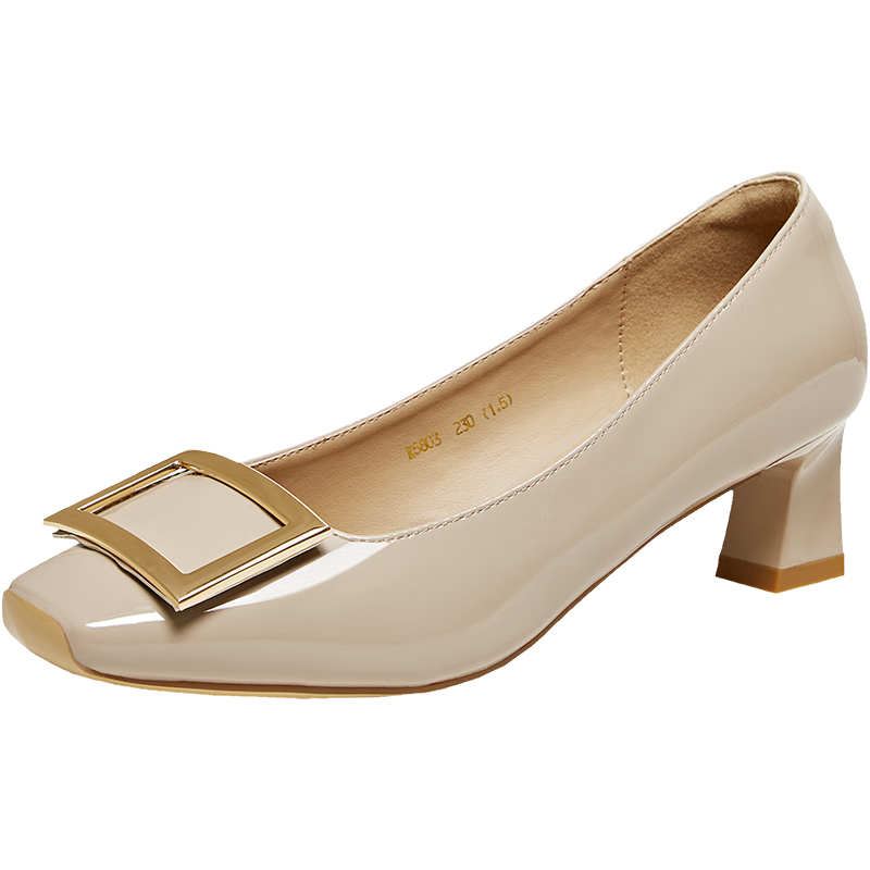 BASTO 26 Spring Simple Metal Buckle Commuter Block Heel Square Toe Women's Flats K5803AQ6 Light Pink Size 39