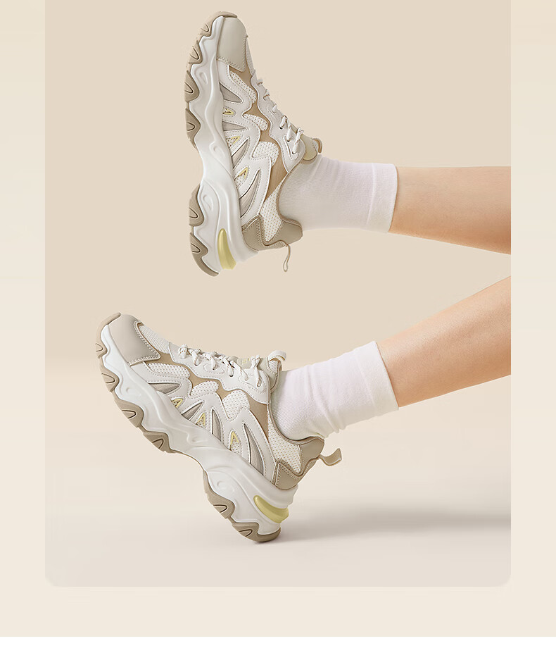 CAMEL Fishbone Shoes 2nd Generation Colorblock Dad Sneakers Thick Sole Sports Casual Shoes L26S283153 Silver Size 36 18