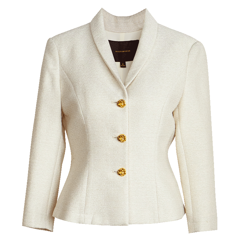 ROEYSHOUSE French Style Light Mature Tweed Short Jacket Women Spring Waist Slim Top 09445 Off-White S