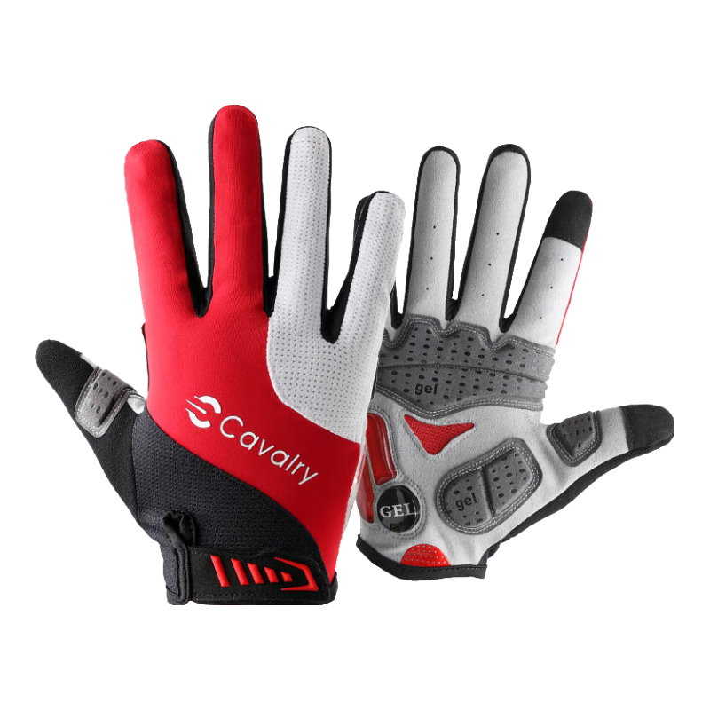 CAVALRY Silicone Full-Finger Gloves for Men And Women, Long Fingers for Road And Mountain Bikes, Shock-Absorbing Cycling Gloves, Red And White, Size L