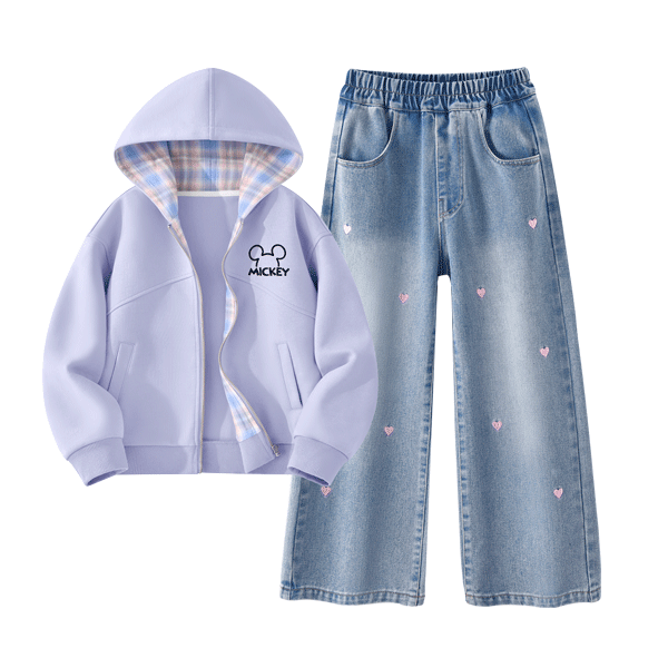 Disney Kids Fashion Children's Set 2026 Autumn New Korean Style Girls' Denim Wide-Leg Pants Trendy Girls' Fall Outfit