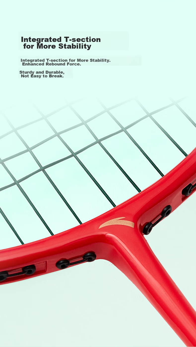 ANTA Badminton Racket Single Racket Ultra-Light Carbon Fiber for Men And Women, Versatile for Attack And Defense, Single Racket Red And Gold 5