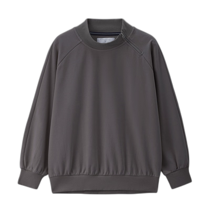 Giordano Women's Autumn Winter New Double-Sided Pullover Sweatshirt Stand Collar Raglan Sleeve Asymmetric Zipper Top 13325756
