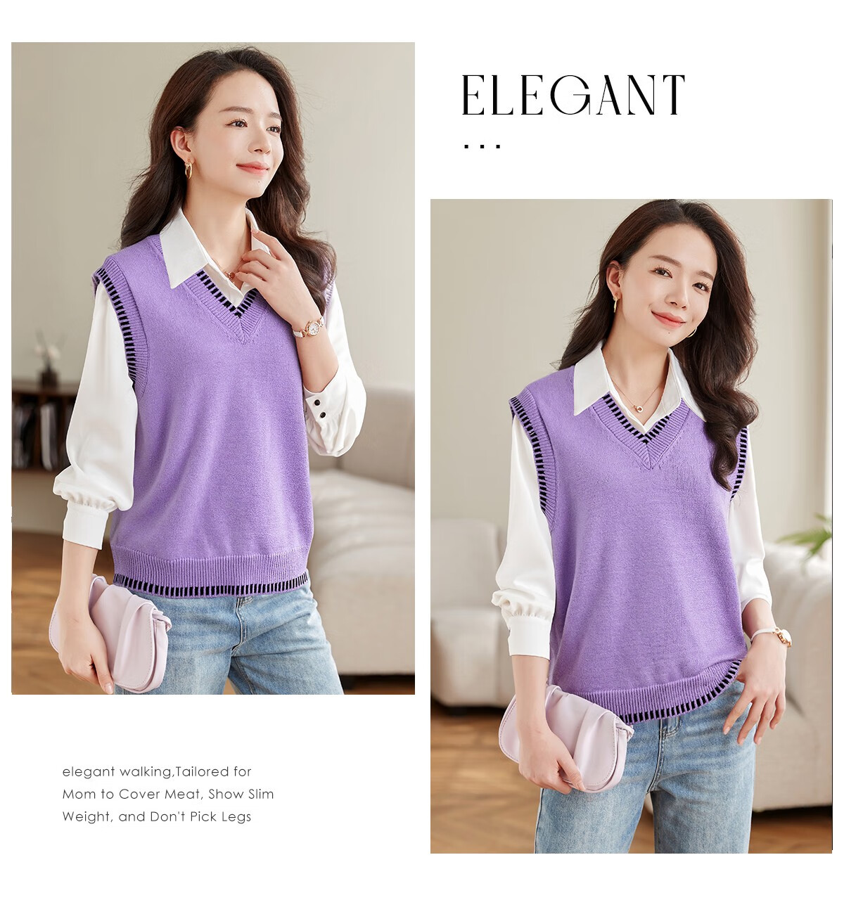 Taxiang Women's V-Neck Sleeveless Knit Vest, Fashionable Slimming Inner Layer Top T13KZ5499 19
