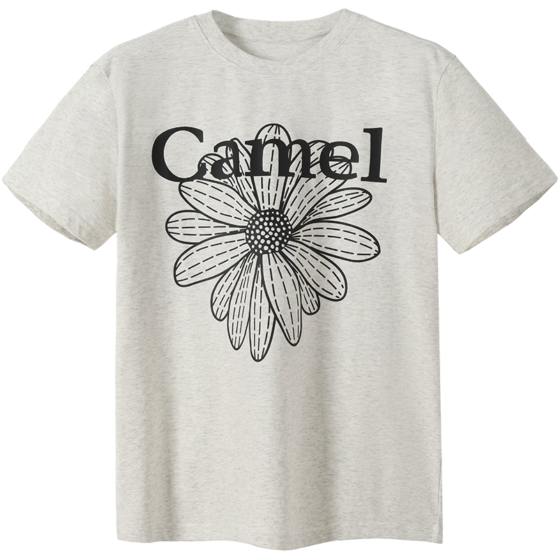 CAMEL Ice Skin T-Shirt Little Daisy Short Sleeve Cotton Loose Casual Top C36BAXLN023A Light Heather Gray S