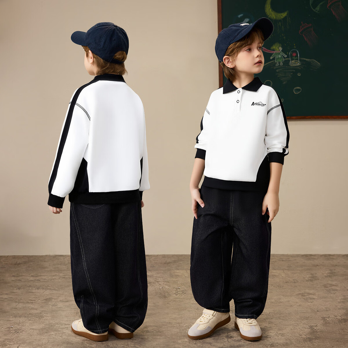 ASK JUNIOR Kids Sweatshirt Spring Boys Polo Collar Base Shirt School Style White 110