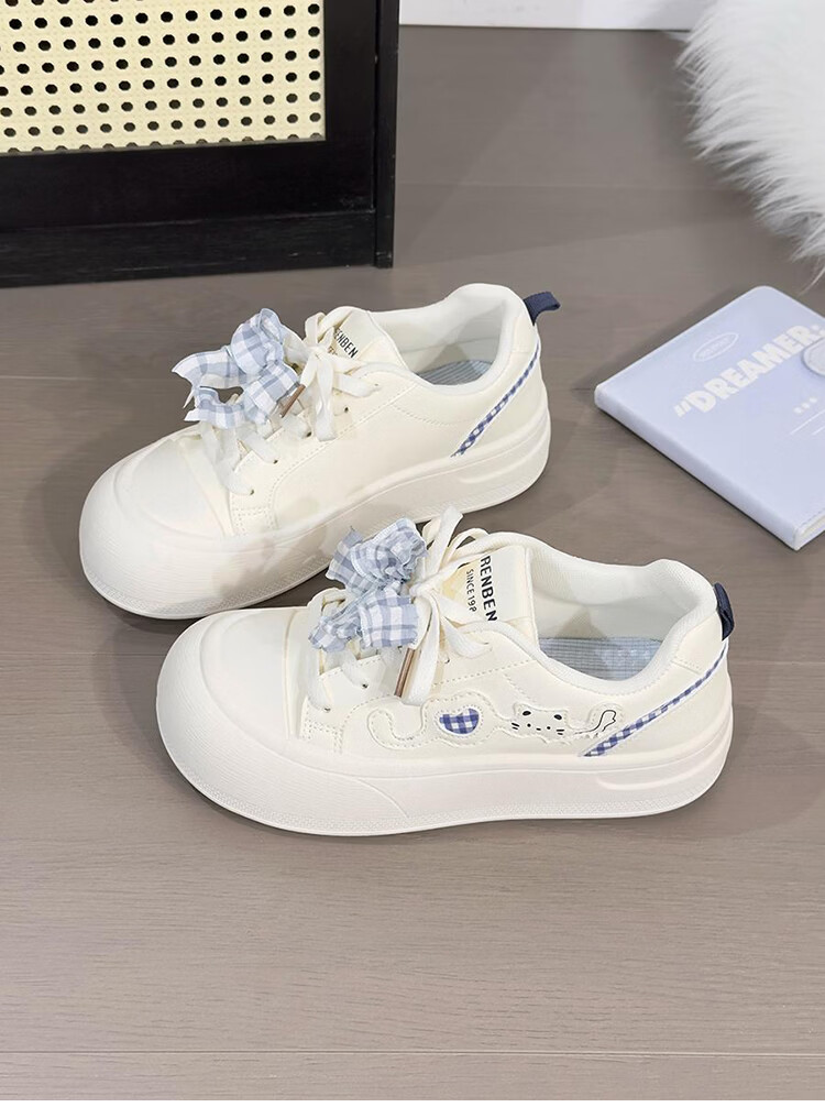 Renben Soft Sole Lightweight White Sneakers for Women Trending Original Versatile Chunky Head Bread Shoes Thick Sole Sports Sneakers for Women 6