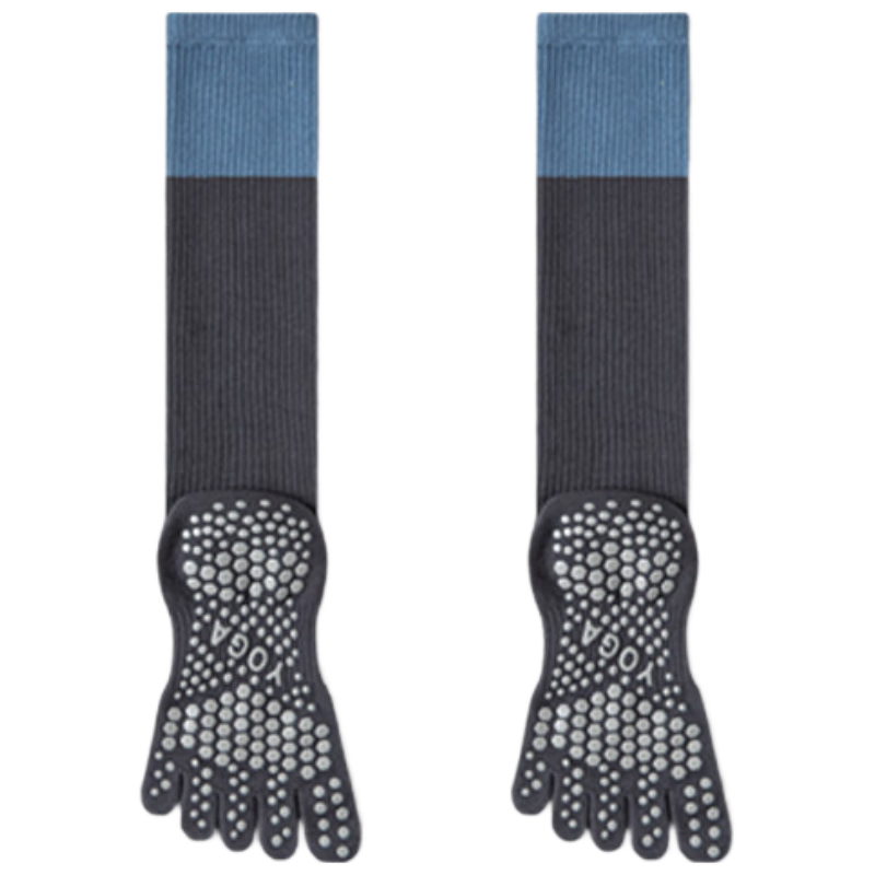 Dewick Five-Toe Yoga Socks Calf Compression Anti-Slip Pilates Training Indoor Sports Toe-Separating Long Tube Colorblock Gray