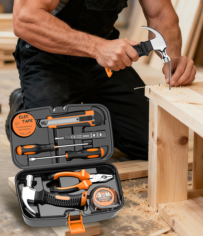 KOMAX 9-Piece Portable Toolbox Set Home Hardware Electrician Carpenter Repair Screwdriver Tool Kit 3