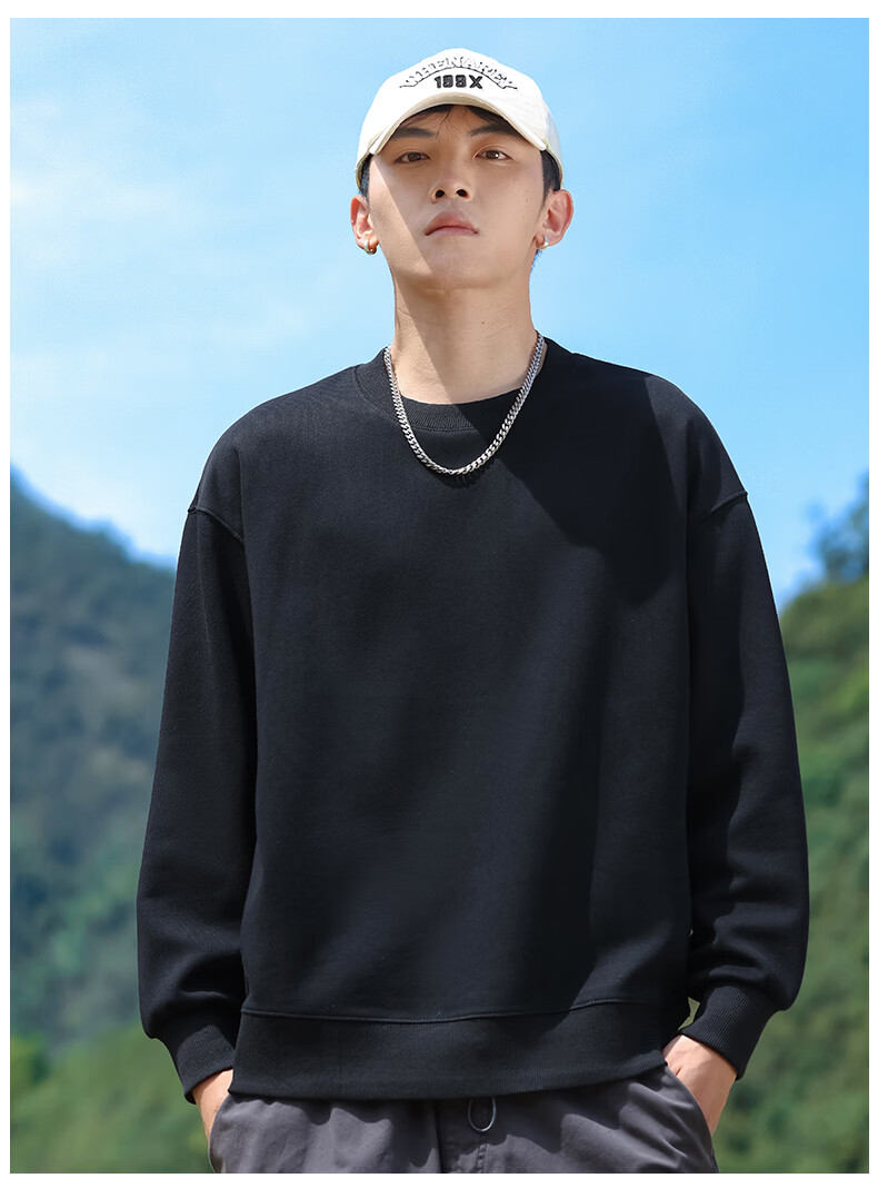 EASTERN CAMEL Men's Autumn Winter Crew Neck Solid Heavyweight Drop Shoulder Long Sleeve Outdoor Pullover Sweatshirt White XL 5