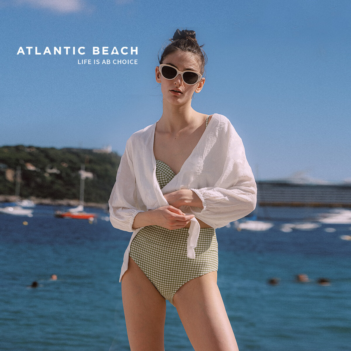 AtlanticBeach 2026 French Bow Hot Spring Swimsuit Cover-Up Bikini Cover Water-Resistant Sun Protection Swimwear Top