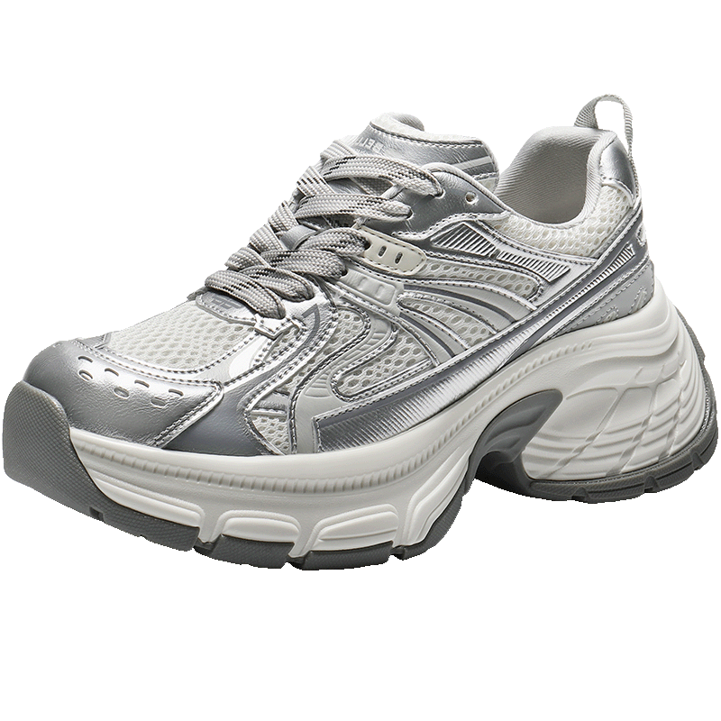 Belle Yunwhale Fashionable Designer Dad Sneakers Women Spring 2026 New Thick Sole Shoes JD018AM6 Silver Size 39
