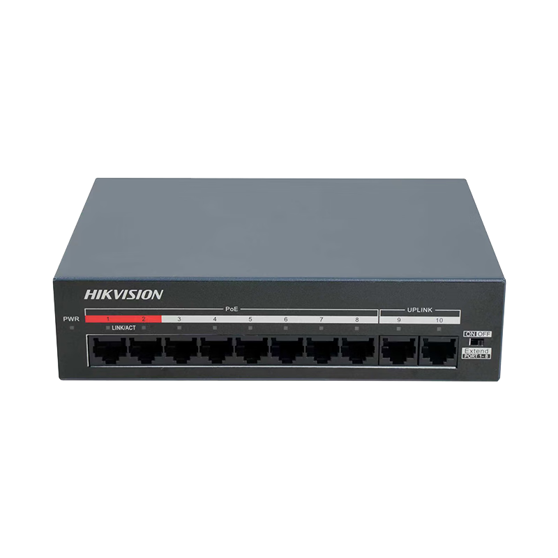 HIKVISION 10-Port 100Mbps POE Switch with Metal Shell for Heat Dissipation, Unmanaged, Extends Network Cable Transmission, Home Network Hub, Security Monitoring Network Splitter