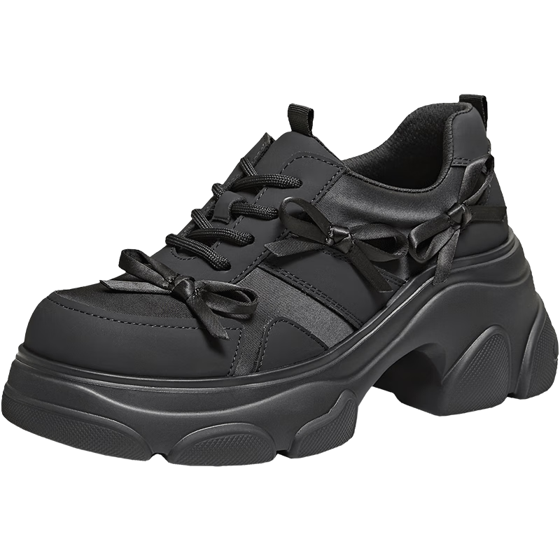 TATA Dark Night Elf Women's Shoes 2026 Spring Casual Sports Dad Sneakers Black Size 36