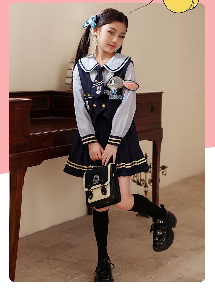 Disney Girls' Autumn Zootopia Outfit 2025 New Two-Piece Set with Tie Children's Clothing 3