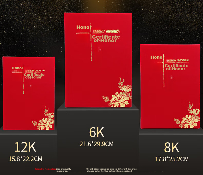LISON Single Book 12K Velvet Gold-Stamped Honor Certificate, Award Certificate Cover, Commendation Certificate [With 2 Inner Pages] 5916 1