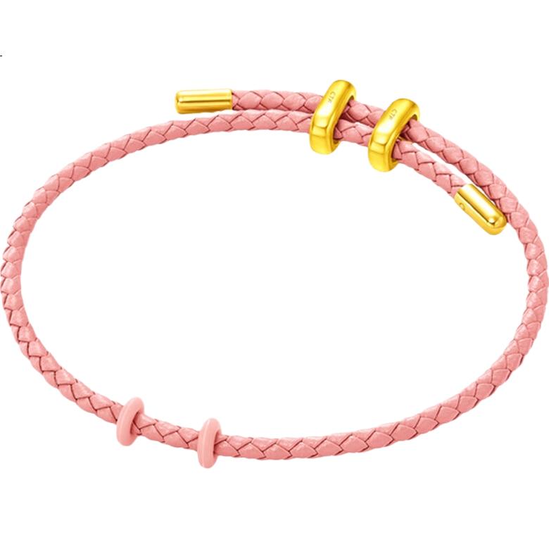 Браслет CHOW TAI FOOK из натуральной кожи с цветной стальной пряжкой, розовый, 21.25 см, AX141