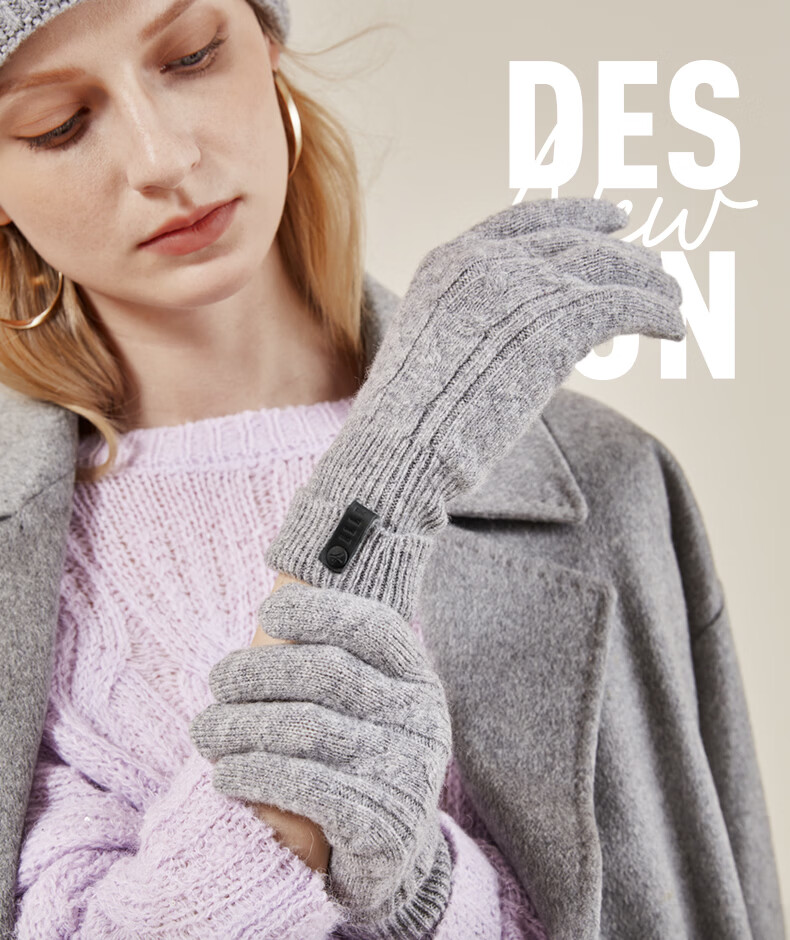 ELLE 100% Wool Gloves Women Autumn Winter Outdoor Warm Fashion Knitted Touchscreen Compatible Driving Student Christmas 3