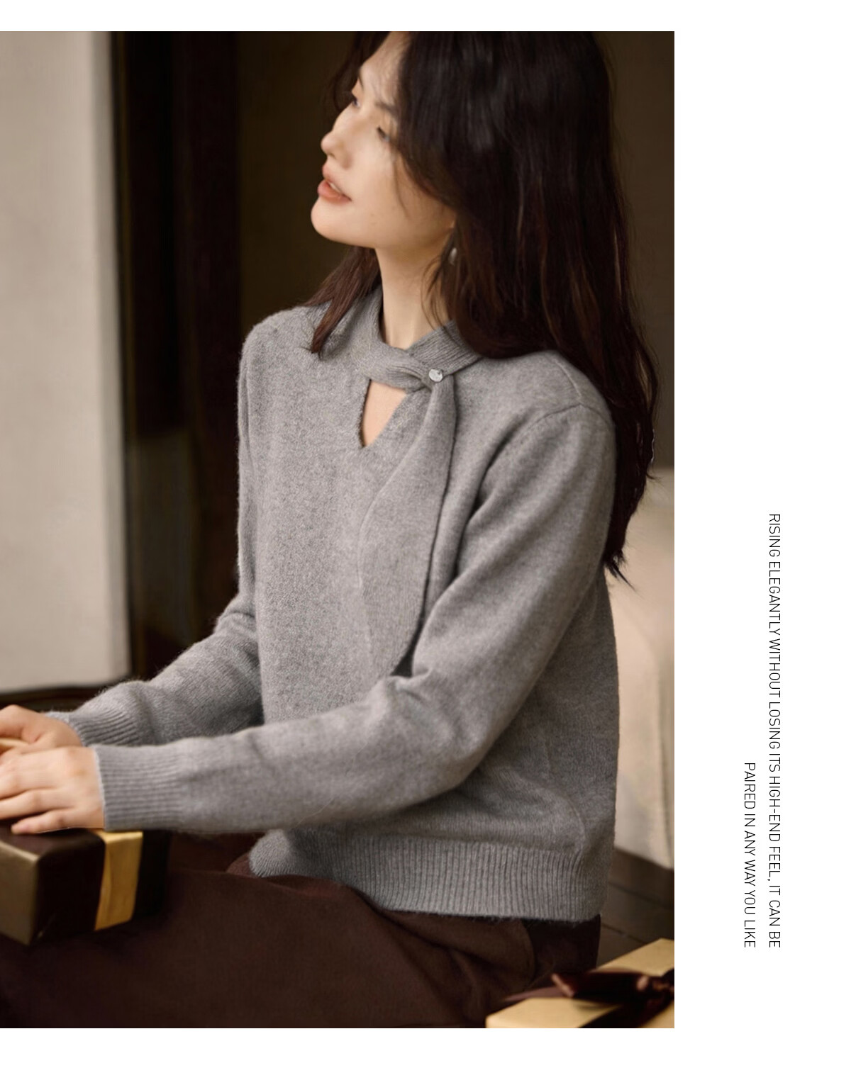 She Enjoy Knitwear Women's Solid Color Rolled Edge Raglan Sleeve Sweater Loose Fit Lantern Sleeve Round Neck Knit Top T51Z018 4