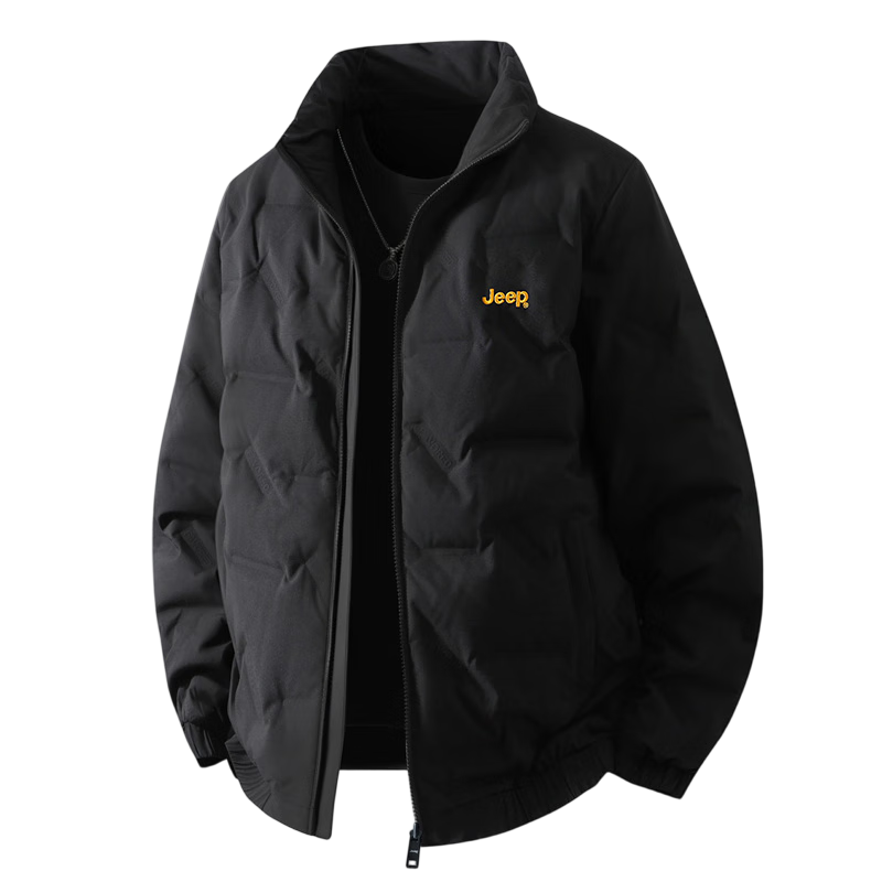 JEEP Men's Winter Down Jacket Short Casual Stand Collar Coat Trendy Warm Clothing Black 4XL