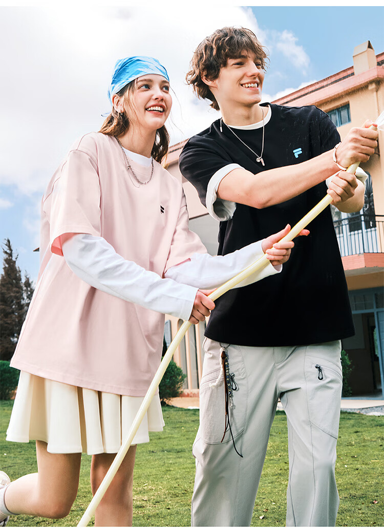 FILA FUSION Fashion Brand Zhang Hao Couple Knit Short Sleeve Shirt 2026 Spring Casual Loose Pure Cotton T-Shirt 24