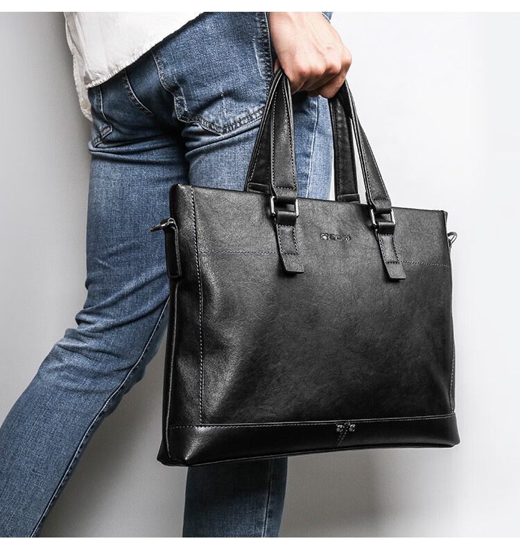 COW Briefcase, Men's Handbag, Large Capacity, Casual Business Bag, Tote Bag, C-9808, 14 Inches 12