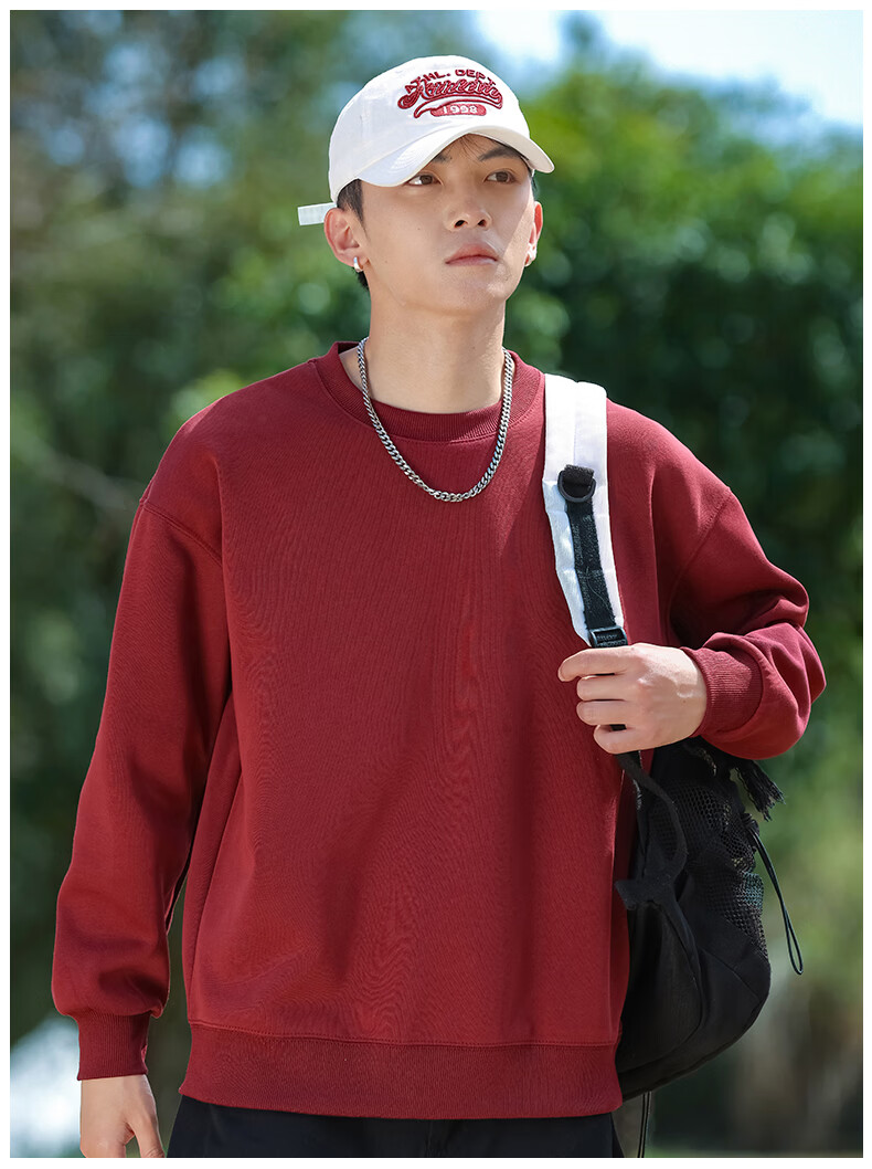 EASTERN CAMEL Men's Autumn Winter Crew Neck Solid Heavyweight Drop Shoulder Long Sleeve Outdoor Pullover Sweatshirt White XL 13
