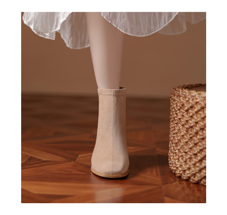 DAPHNE Suede Ankle Boots Women Fashion Simple Martin Boots French Slim High Heel Boots Black 37 5