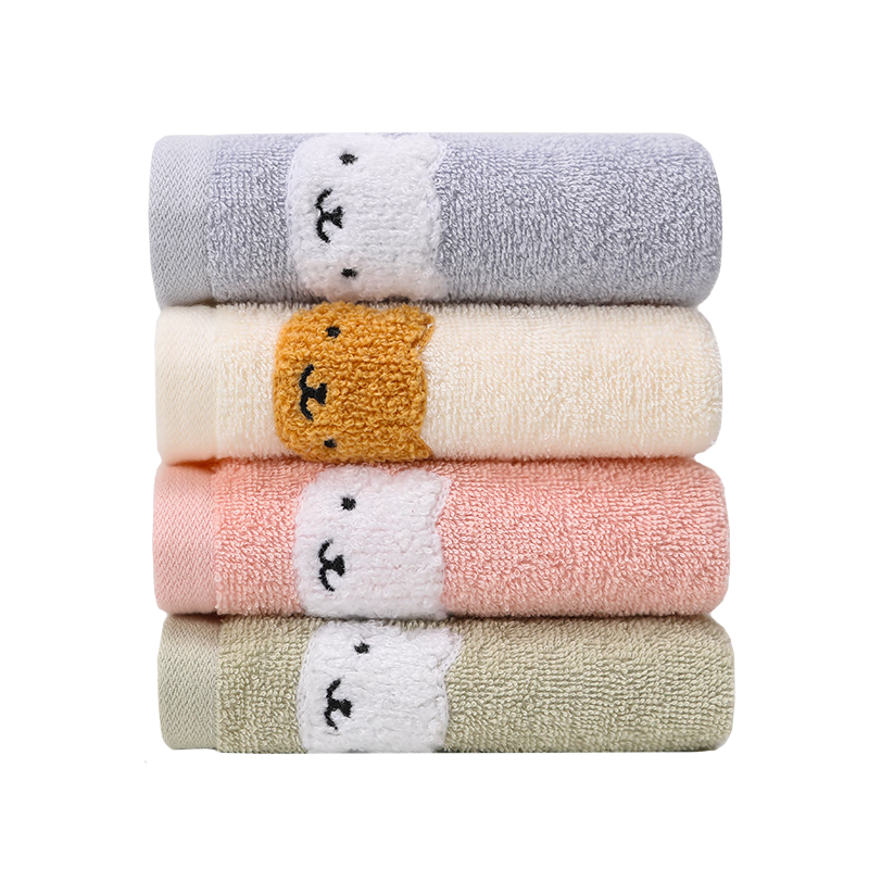 Grace 7A Antibacterial Grade A Children's Face Towel, 100% Pure Cotton Towel, Comfortable Soft Cartoon Face Towel, Colorful Four-Pack Set
