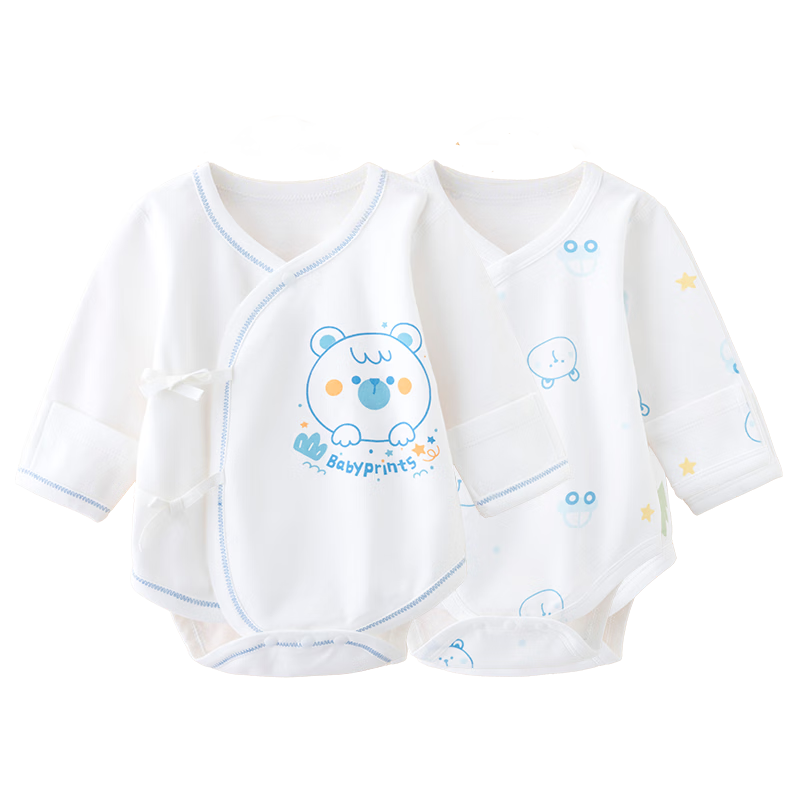 Babyprints Infant Bodysuit, 2-Piece Set, Newborn Side-Opening Onesie, Long-Sleeve Romper for Newborns, Blue Bear, Size 52