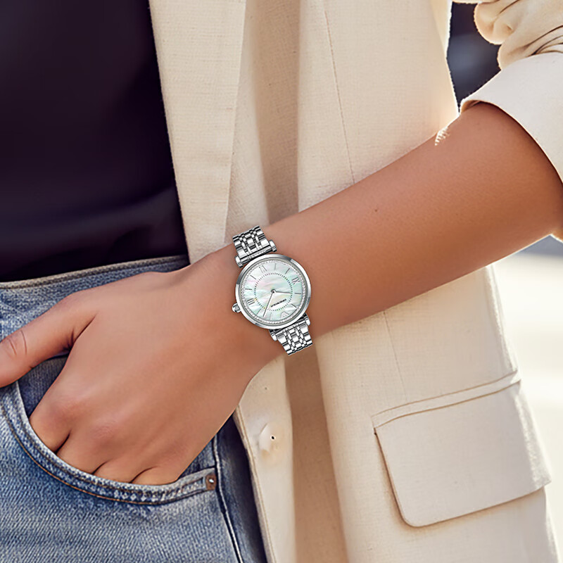 EMPORIO ARMANI Women's Silver Stainless Steel Starry Sky Mother-of-Pearl Dial Quartz Watch AR11701 Birthday Christmas Gift