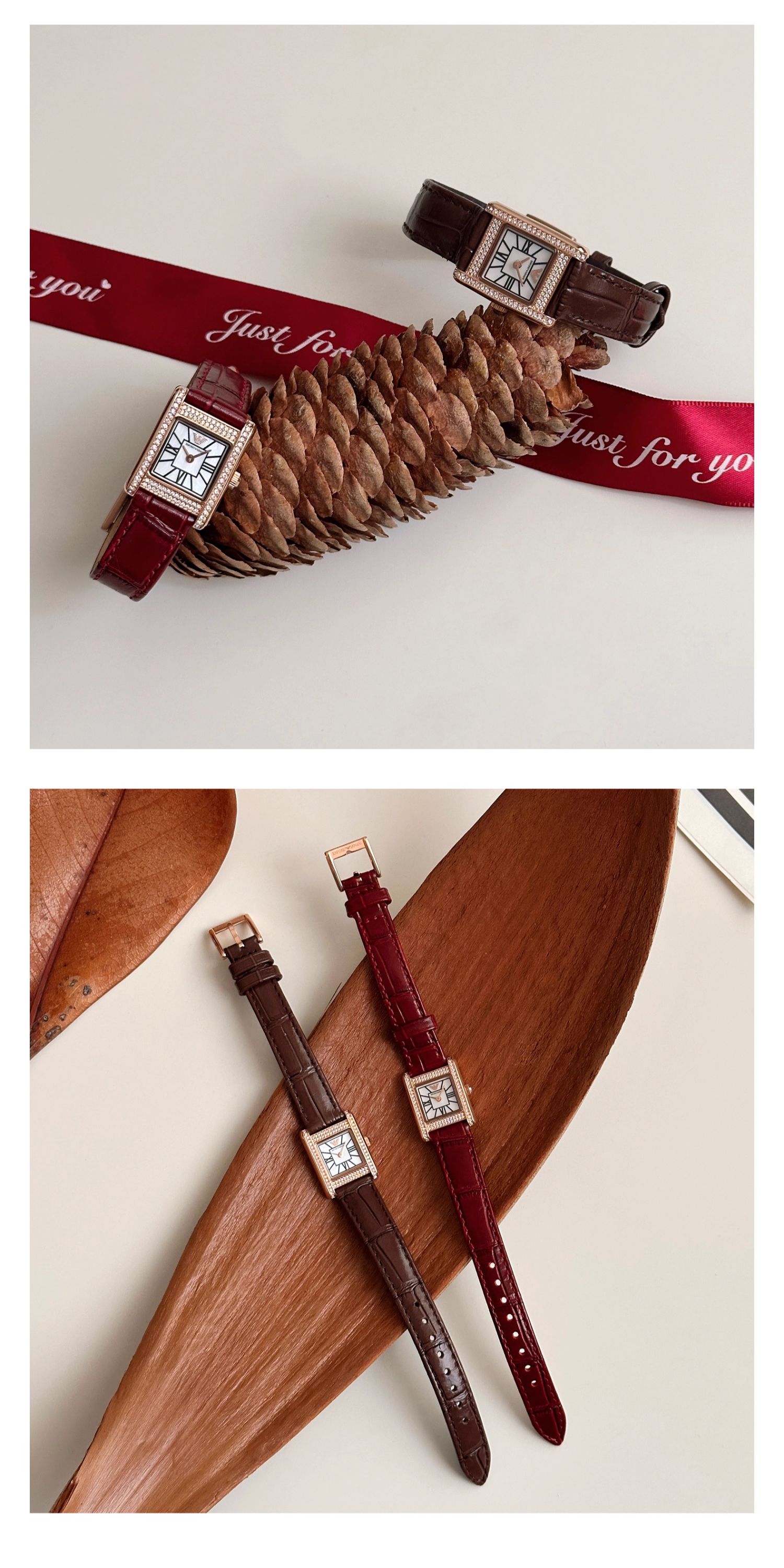 EMPORIO ARMANI Women's Starry Sky Square Vintage Leather Strap Watch Birthday Gift for Girlfriend 6