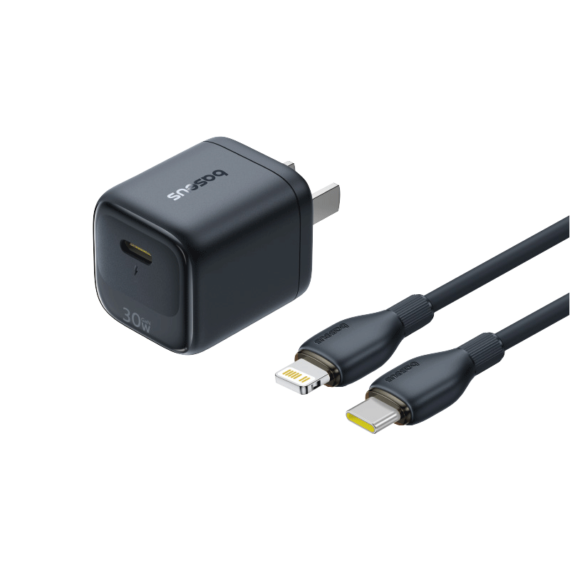 Baseus Mini Ice 30W GaN Apple Charger Set for iPhone 8-14 with Lightning 20W 1.5m Fast Charging PD Adapter Black