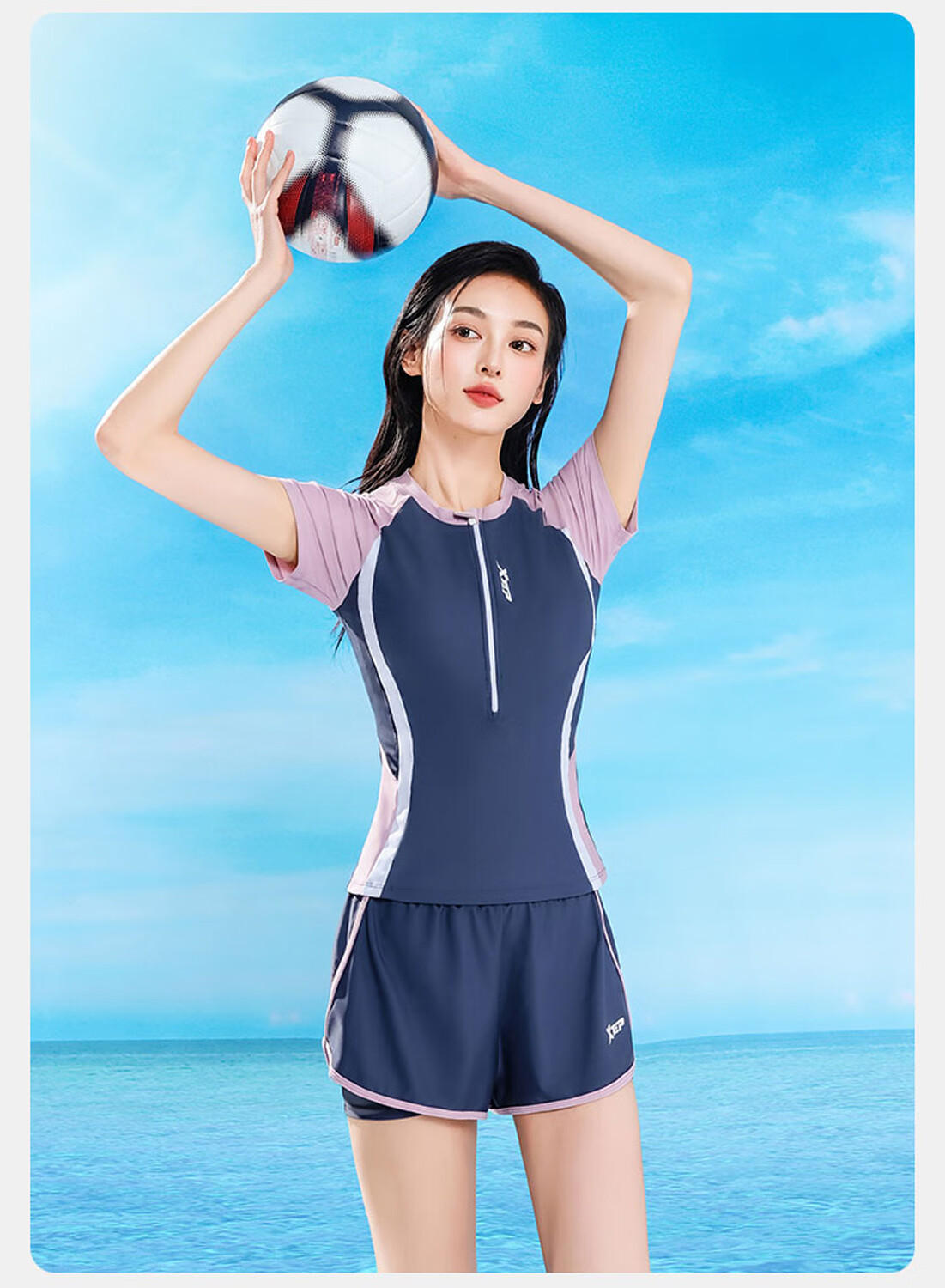Xtep Women's Slimming Tummy Control Conservative Two-Piece Square-Leg Professional Training Swimwear for Spa Vacation Sports 12