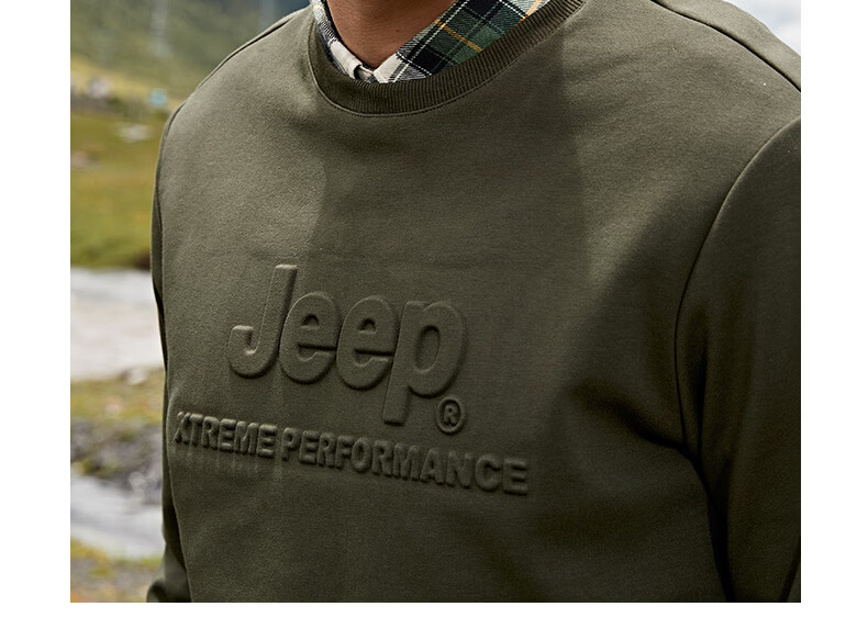 Jeep Men's Autumn Fleece-Lined Warm Long Sleeve Outdoor Loose Fit Crewneck Pullover Sweatshirt 4366 7