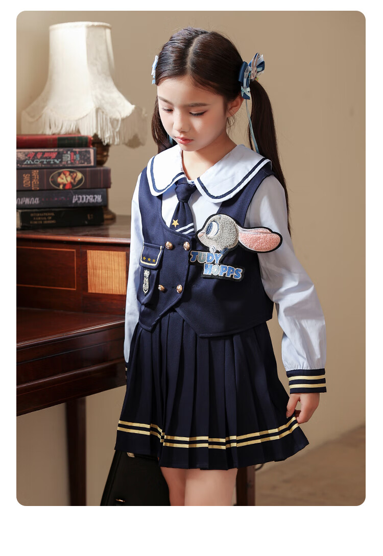 Disney Girls' Autumn Zootopia Outfit 2025 New Two-Piece Set with Tie Children's Clothing 4