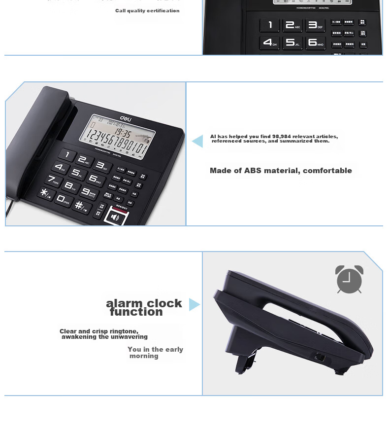 Deli Recording Telephone, Landline Phone for Office And Home Use, Caller ID, 4GB Memory Card, 799 Black 9