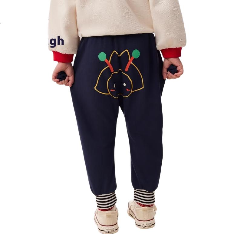Allo&lugh Kids Knit Cartoon Casual Fleece-lined Long Pants Navy Blue Size 100