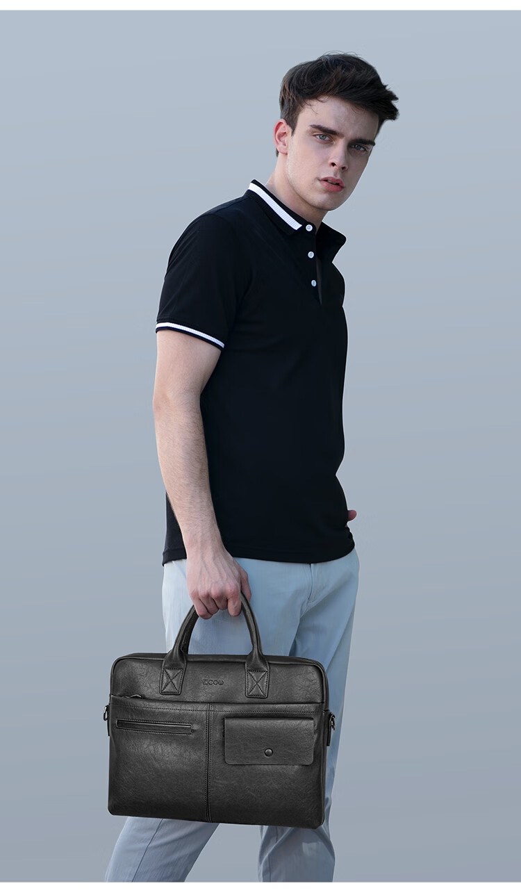 COW Men's Handbag Business Briefcase Laptop Bag Fashion Trendy Shoulder Crossbody Bag C-6669 Black 15