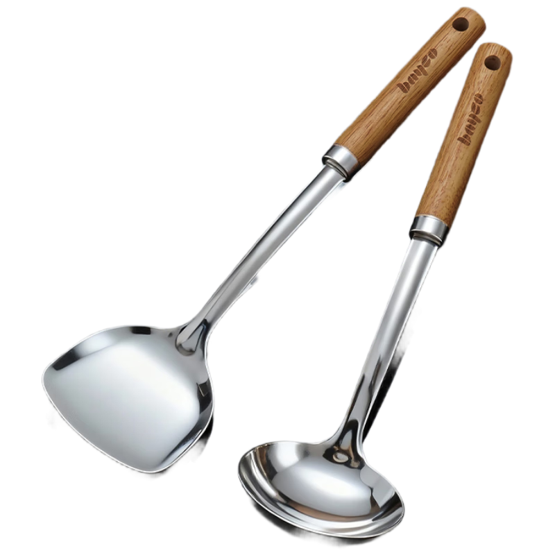 Bayco Spatula And Soup Ladle Set, 2-Piece Thick Stainless Steel Kitchen Cooking Utensils, Large Soup Spoon for Serving Porridge BC5568