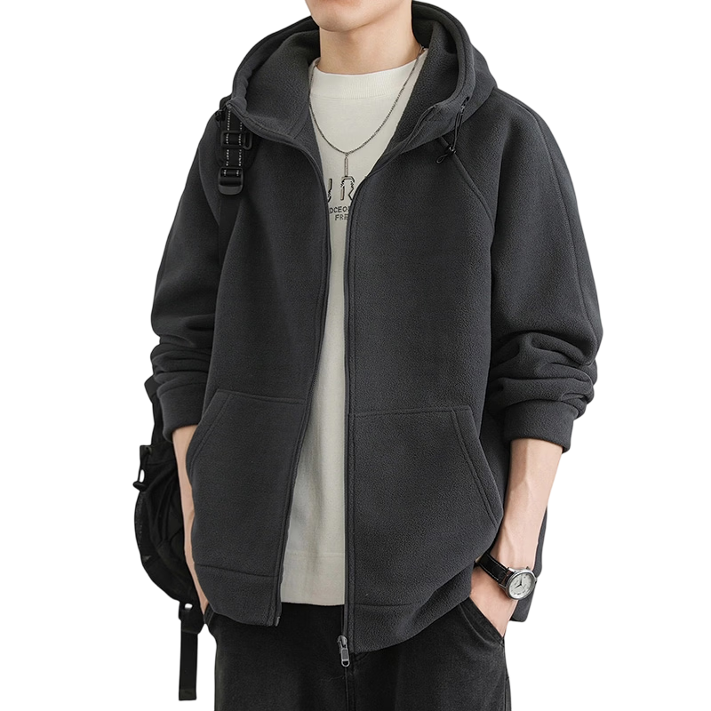 MARK FAIRWHALE Men's Winter Fleece Hooded Zip-up Sweatshirt Thick Warm Jacket Dark Gray XL
