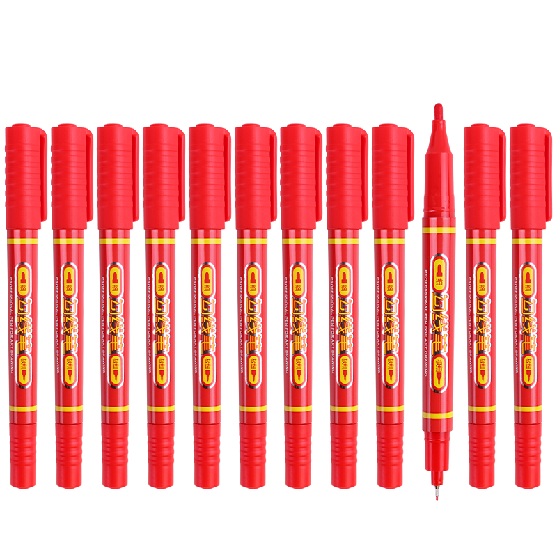 BAOKE MP2906 Double-Ended Water-Based Fine Liner Pen for Art Drawing, Red, 12 Pens/Box