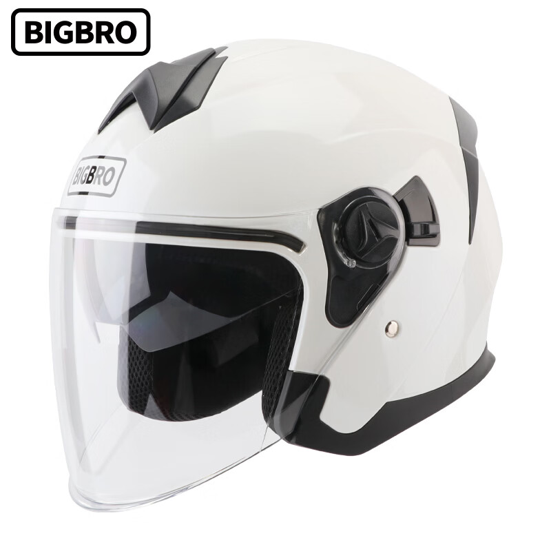 BIGBRO KY168 Pearl White New National Standard 3C Dual-Lens Electric Motorcycle Helmet Winter Warmth Sun Protection Unisex Electric Scooter Four-Season Half Helmet