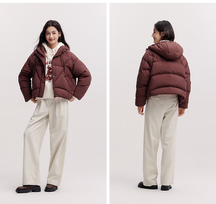 Semir 90% Down Jacket for Women, Winter Short Style Loose-Fitting Hooded Slimming Thick Coat, Red, 101125113005 17