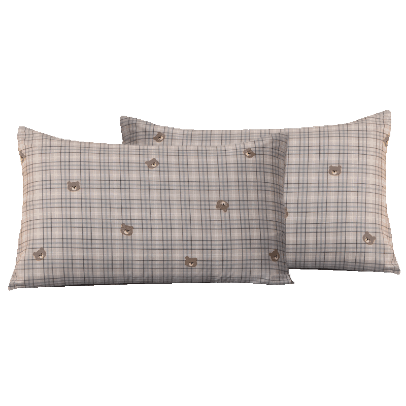 Grace Pillowcase Class A 100% Cotton 7A Antibacterial Fabric Sweat-Absorbent Pillow Cover Cute Bear Design Pair 48*74cm